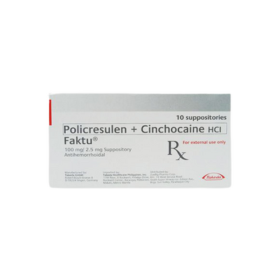 Faktu (Policresulen,Cinchocaine Hcl) 100mg/2.5mg Suppository 