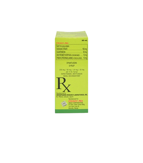 Dynatussin (Sodium Citrate + Guaifenesin + Dextromethorphan + Phenylpropanolamine) 150mg/50mg/10mg/10mg per 5ml Syrup 60ml