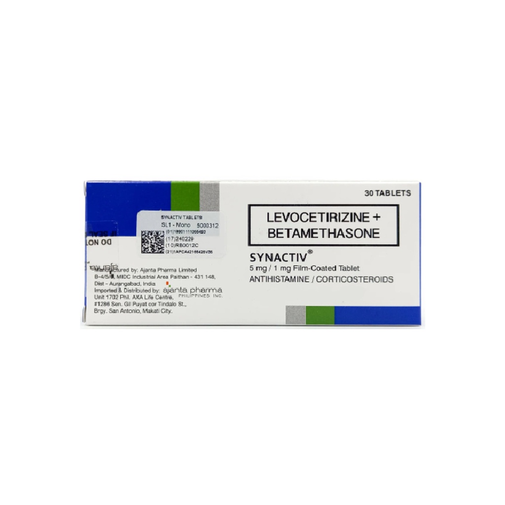 Synactiv (Levocetirizine + Betamethasone) 5mg/1mg Film-Coated Tablet