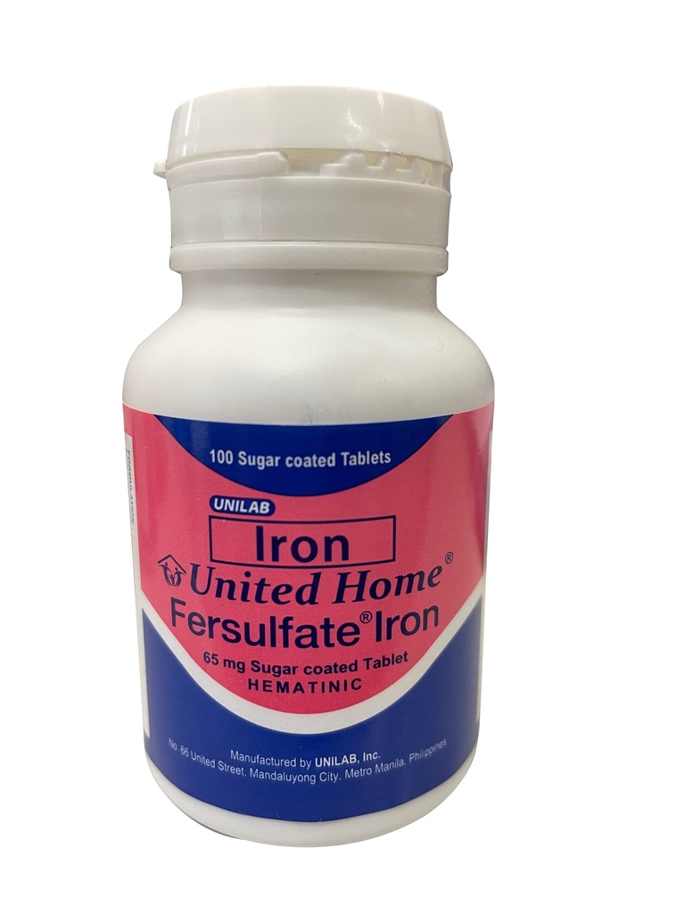 UH Fersulfate (ferrous sulfate) 65mg sugar-coated tablet, 100s bottle
