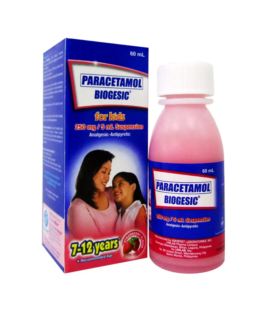 Biogesic (paracetamol) 250mg/5ml strawberry-flavored suspension, 60ml