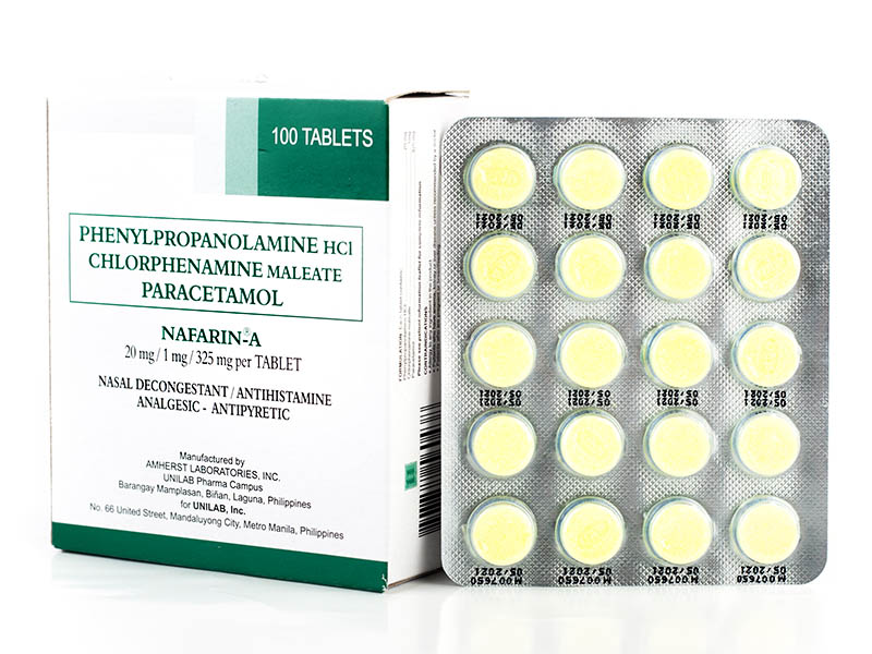 Nafarin-A (phenylpropanolamine HCl + chlorphenamine maleate + paracetamol) 20mg/1mg/325mg tablet