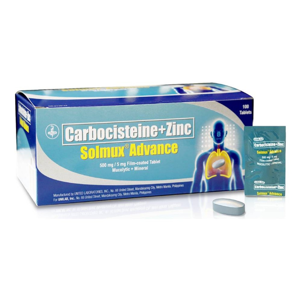 Solmux Advance (Carbocisteine, Zinc) 500mg/5mg film-coated tablet