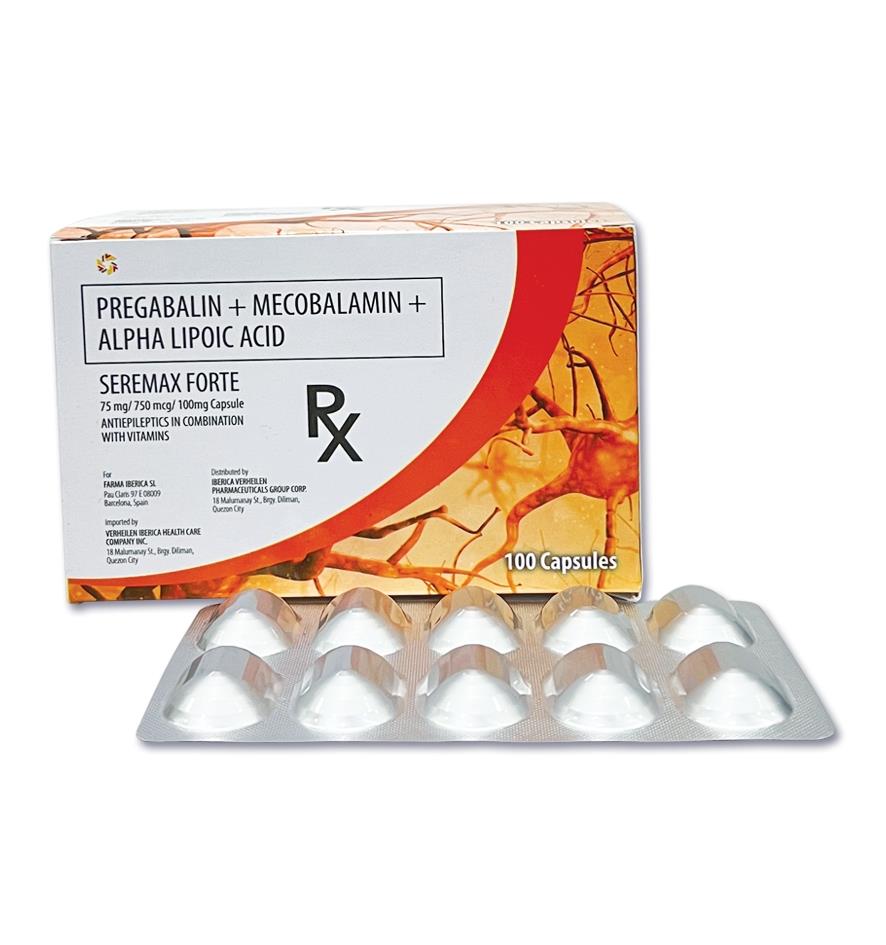 Seremax Forte (pregabalin + mecobalamin + alpha lipoic acid) 75mg/750mcg/100mg capsule