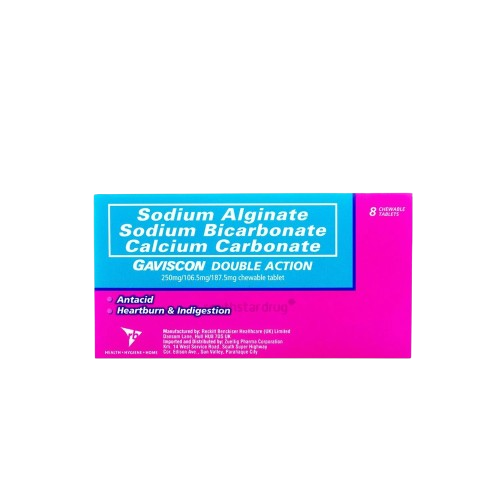 Gaviscon Double Action (Aluminum Hydroxide + Magnesium Hydroxide + Sodium Bicarbonate) 250mg/106.5mg/187.5mg Chewable Tablet 