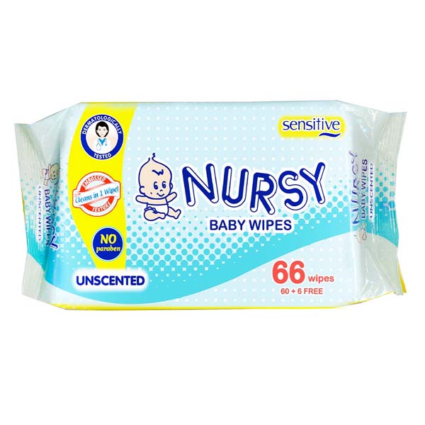 Nursy Baby Wipes Unscented 66s 