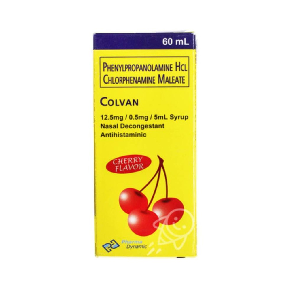 Colvan (Phenylpropanolamine HCl + Chlorphenamine Maleate) 60ml Syrup 