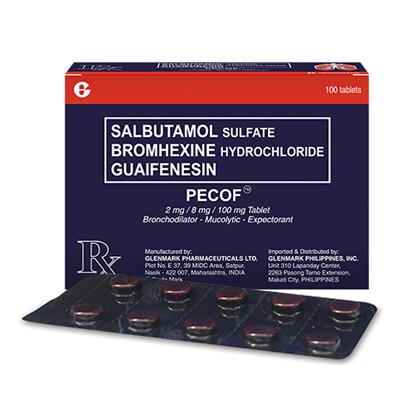 Pecof 2mg/8mg/100mg (salbutamol + bromhexine + guaifenesin) tablet 