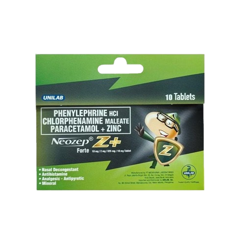 Neozep Z+ Forte (Paracetamol, Phenylephrine Hydrochloride, Chlorphenamine, Zinc) 8+2 tablet promo pack 