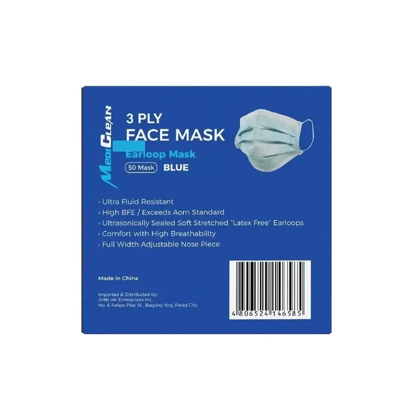 Mediclean Facemask Earloop- blue 50s/bx