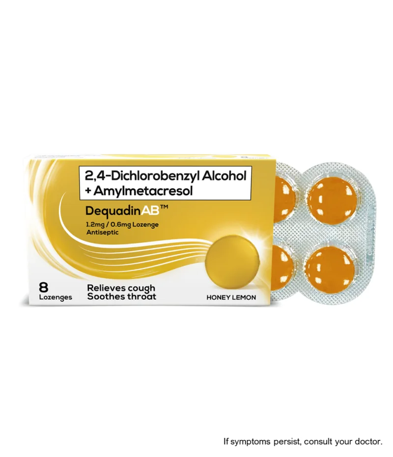 DequadinAB Honey Lemon (2,4-Dichlorobenzyl Alcohol+ Amylmetacresol) lozenges 8's