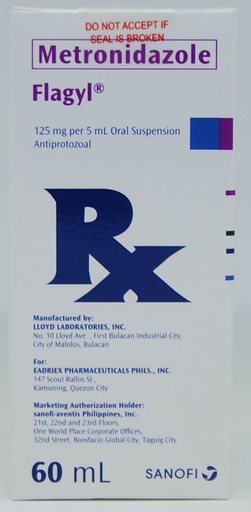 [RX-T10214-ABIO-CAT00214] Flagyl (Metronidazole) 125mg/5ml Oral Suspension 60ml