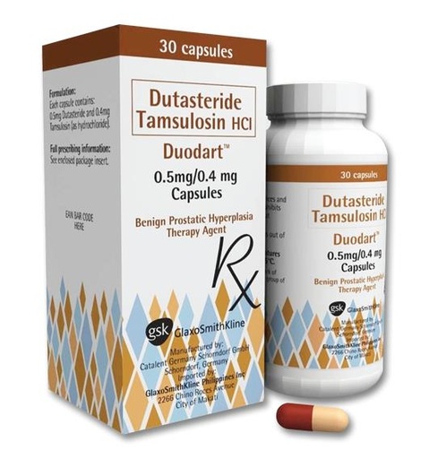 [RX-T10962-GUT-CAT00043] Duodart (dutasteride + tamsulosin HCl) 500mcg/400mcg capsule 