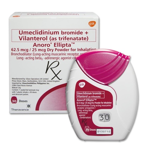 [RX-T11224-RESP-CAT00167] Anoro Ellipta (Umeclidinium Bromide + Vilanterol [as trifenatate]) 62.5mcg/25mcg Metered-Dose Inhaler (MDI)