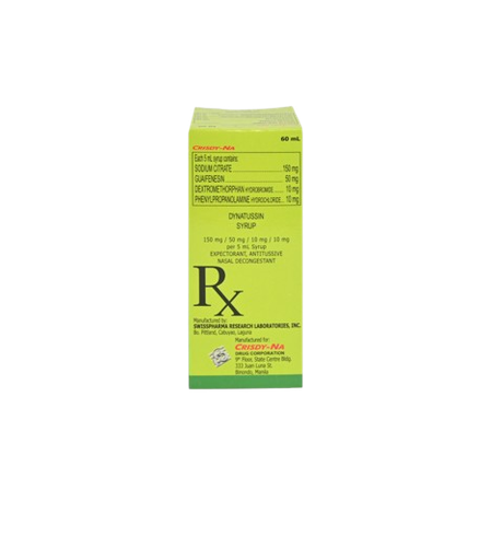 [OTC-T10213-RESP-CAT00023] Dynatussin (Sodium Citrate + Guaifenesin + Dextromethorphan + Phenylpropanolamine) 150mg/50mg/10mg/10mg per 5ml Syrup 60ml