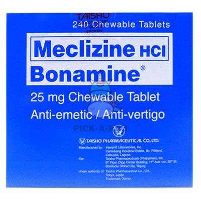 [OTC-T10090-PAIN-CAT00007] Bonamine (Meclizine Hydrochloride) 25mg Chewable Tablet