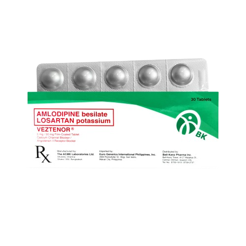[RX-T10601-CARDI-CAT00208] Veztenor (Amlodipine Besilate + Losartan Potassium) 5mg/50mg Film-coated Tablet 