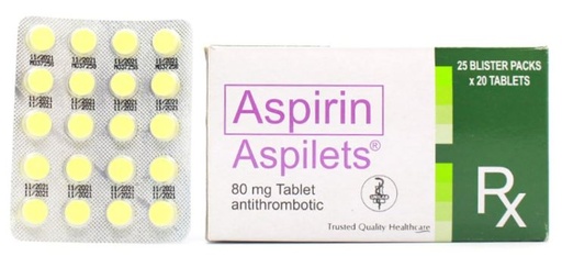 [RX-T10577-CARDI-CAT00184] Aspilets (Aspirin) 80mg Tablet 