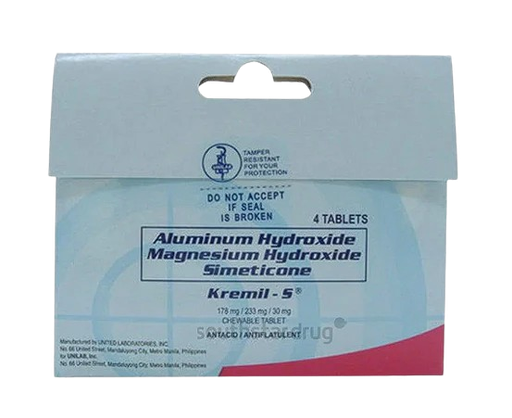 [OTC-T10004-GIT-CAT00001] Kremil-S (Aluminum Hydroxide + Magnesium Hydroxide + Simeticone) 178mg/233mg/30mg Tablet, 4s 