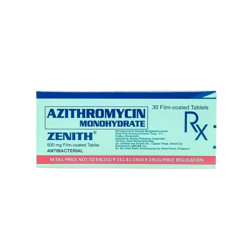 [RX-T10141-ABIO-CAT00141] Zenith (Azithromycin) 500mg Tablet