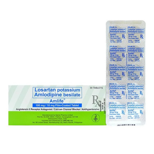 [RX-T10763-CARDI-CAT00370] Amlife (Losartan + Amlodipine) 100mg/10mg Film-Coated Tablet