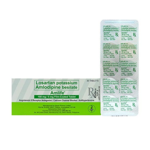 [RX-T10650-CARDI-CAT00257] Amlife (Losartan + Amlodipine) 100mg/5mg Tablet