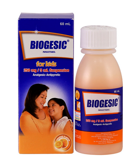 Biogesic (Paracetamol) 250mg/5ml Orange Flavored Syrup, 60ml | Shield ...