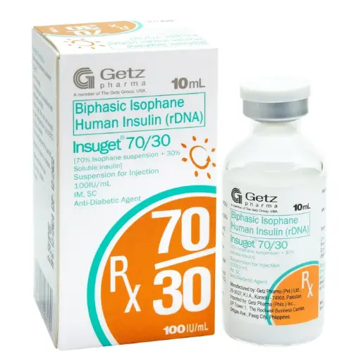 [RX-T10338-ADIAB-CAT00031] Insuget 70/30 (Biphasic Isophane Human Insulin rDNA) vial
