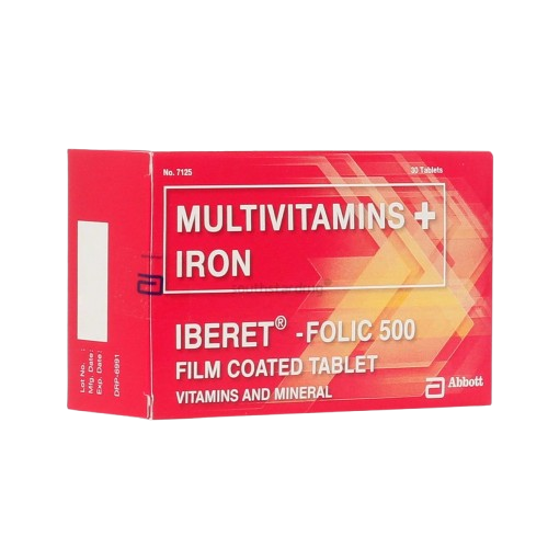 [OTC-T10642-VITF-CAT00293] Iberet Folic 500 (Ferrous sulfate + Ascorbic acid + Folic acid + Cyanocobalamin + Nicotinamide) film-coated tablet