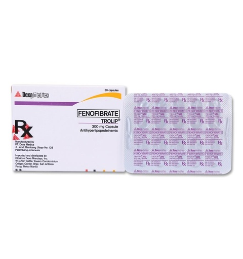 [RX-T10765-CARDI-CAT00372] Trolip (Fenofibrate) 300mg Capsule 