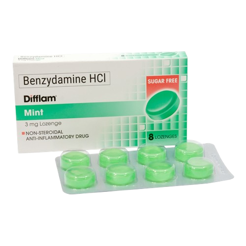 [OTC-T10098-PAIN-CAT00015] Difflam Mint (Benzydamine Hydrochloride) 3mg Lozenges