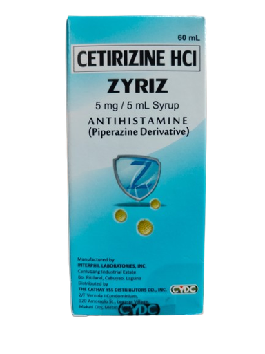 [RX-T11297-RESP-CAT00240] Zyriz (Cetirizine HCl) 5mg/5ml Syrup 60ml