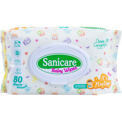 [GR-T10112-COT-CAT00033] Sanicare Playtime Wipes - Crisp Cucumber 80 Sheets