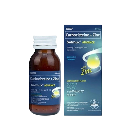 [OTC-T10308-RESP-CAT00118] Solmux Advance (Carbocisteine,Zinc) 500mg/10mg  60ml suspension