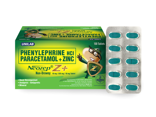 [OTC-T10219-RESP-CAT00029] Neozep Z+ (Paracetamol, phenylephrine hydrochloride, Zinc) non-drowsy tablet
