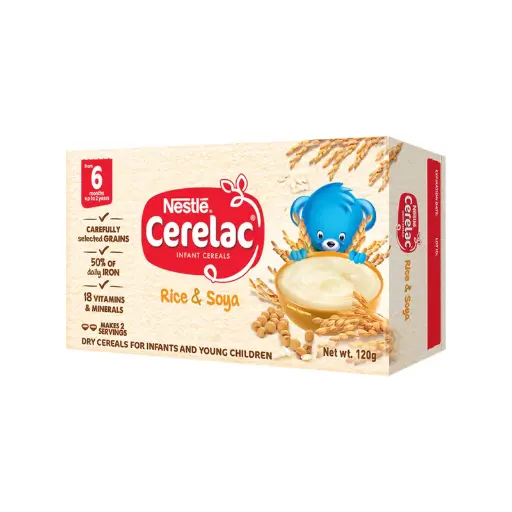 [GR-T11150-FOOD-CAT00184] Nestle Cerelac Rice & Soya (infant cereal) 120g powder 