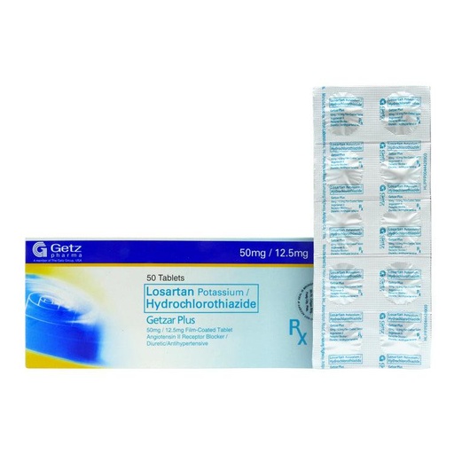 [RX-T10617-CARDI-CAT00224] Getzar Plus (Losartan Potassium + Hydrochlorothiazide) 50mg/12.5mg film-coated tablet 
