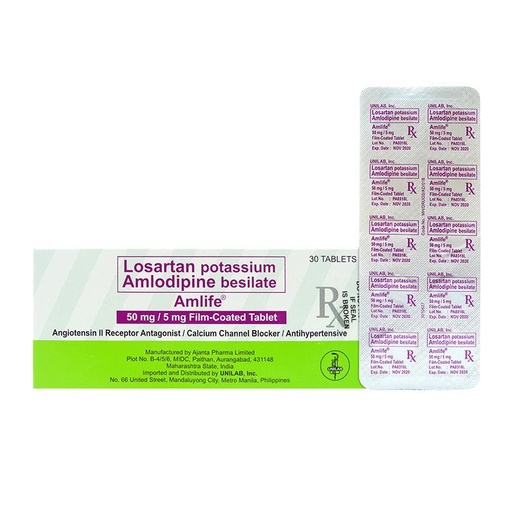 [RX-T10681-CARDI-CAT00288] Amlife (Amlodipine/Losartan) 50mg/5mg Tablet