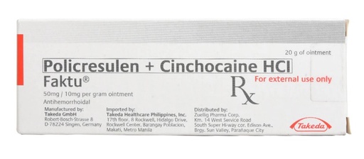 [RX-T11133-PAIN-CAT00176] Faktu (policresulen + cinchocaine hydrochloride) 50 mg/10 mg per gram ointment 20 g 