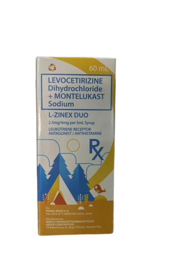 [RX-T11399-RESP-CAT00342] L-Zinex Duo (levocetirizine + montelukast) 2.5mg/4mg per 5mL syrup, 60mL