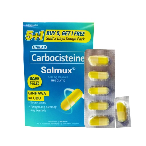 [OTC-T10198-RESP-CAT00008] Solmux (Carbocisteine) 500mg capsule, 5+1 pack