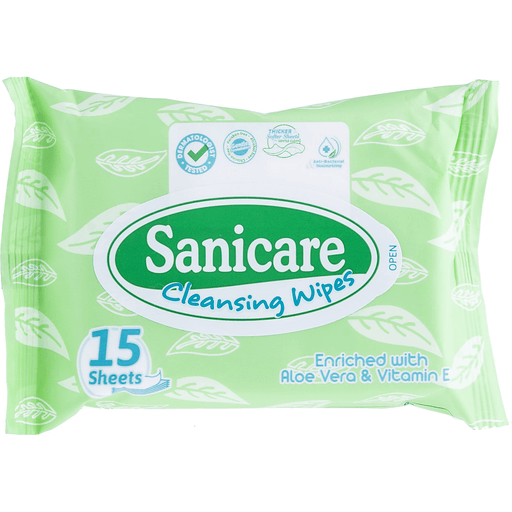 [GR-T10097-COT-CAT00018] Sanicare Cleansing Wipes - Aloe 15 Sheets 