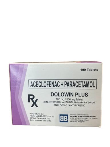 [RX-T11080-PAIN-CAT00123] Dolowin Plus (Aceclofenac + Paracetamol) 100mg/500mg tablet 