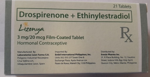 [RX-T10948-GUT-CAT00029] Lizonya (drospirenone + ethinylestradiol) 3mg/20mcg pill 