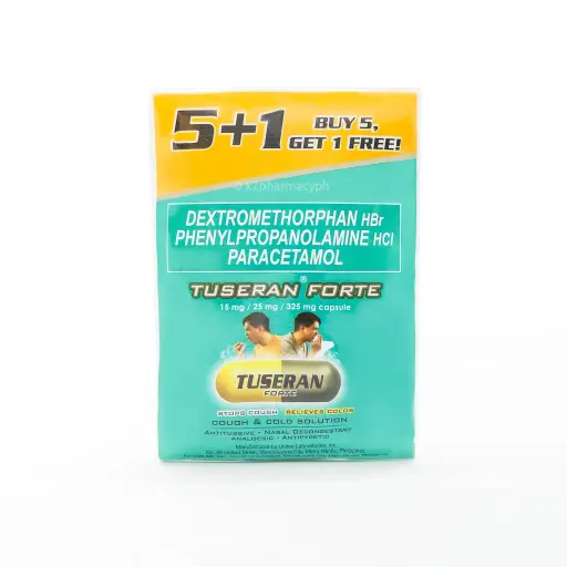 [OTC-T10202-RESP-CAT00012] Tuseran Forte (dextromethorphan + phenylpropanolamine + paracetamol) 5+1 capsule 