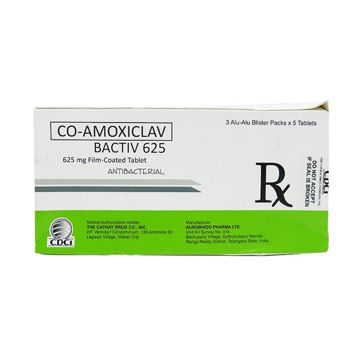 [RX-T10152-ABIO-CAT00152] Bactiv (co-amoxiclav) 625mg tablet 