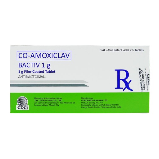 [RX-T10252-ABIO-CAT00252] Bactiv (co-amoxiclav) 1g tablet