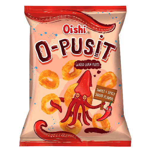 [GR-T10438-FOOD-CAT00079] Oishi O-Pusit Glazed Corn Puffs Sweet & Spicy Squid Flavor 80g