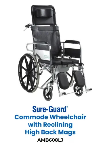 [MS-T10661-ASDEV-CAT00093] Sure-Guard Commode Wheelchair w/ Reclining HB (AMB608LJ, Seat: U-Shape) MAGS