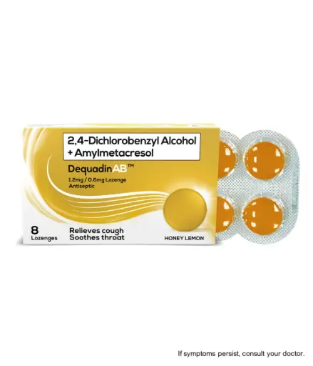 [OTC-T10823-PAIN-CAT00263] DequadinAB Honey Lemon (2,4-Dichlorobenzyl Alcohol+ Amylmetacresol) lozenges 8's